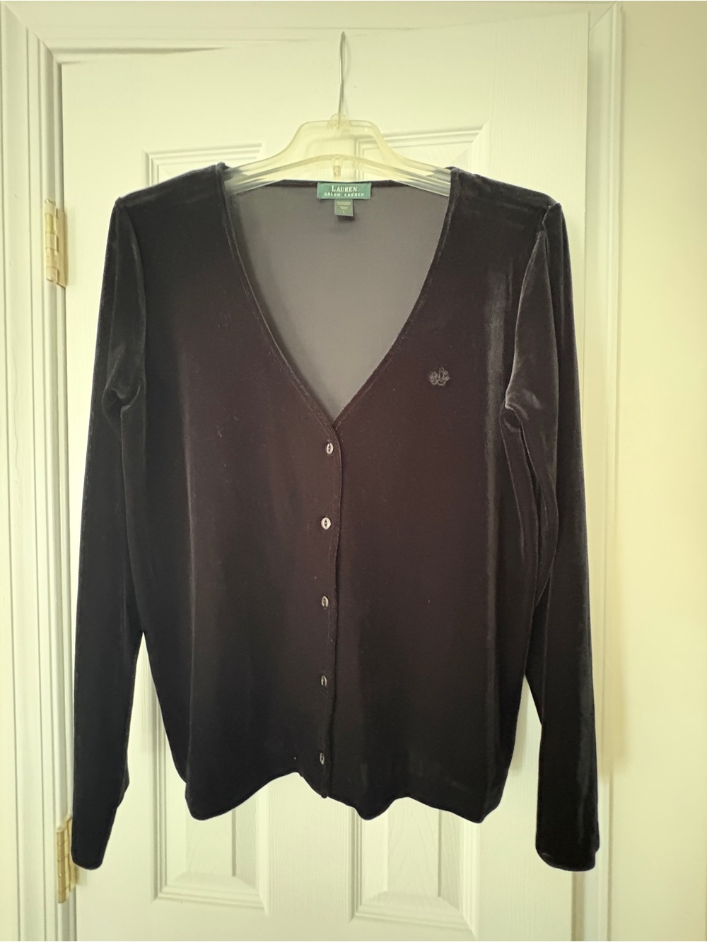 Lauren Ralph Lauren Black Velvet V-Neck Cardigan